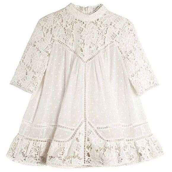 Zimmermann Tops - Zimmermann Caravan Embroidered Smock Top in Ivory White Crochet Lace Boho